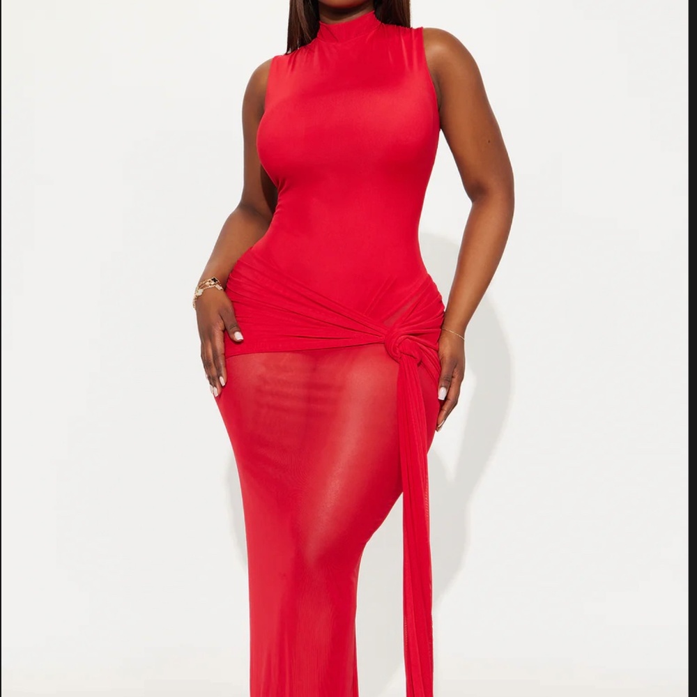 Mesh Maxi Dress - Red